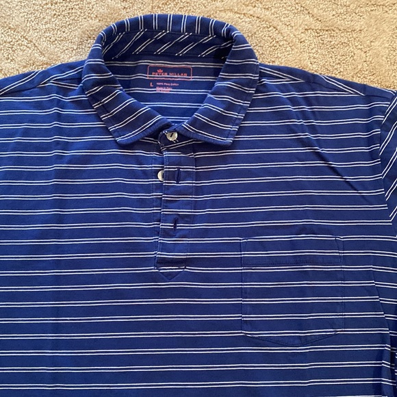 Men’s Peter Millar Blue and White Striped Polo Size Large - Picture 4 of 5